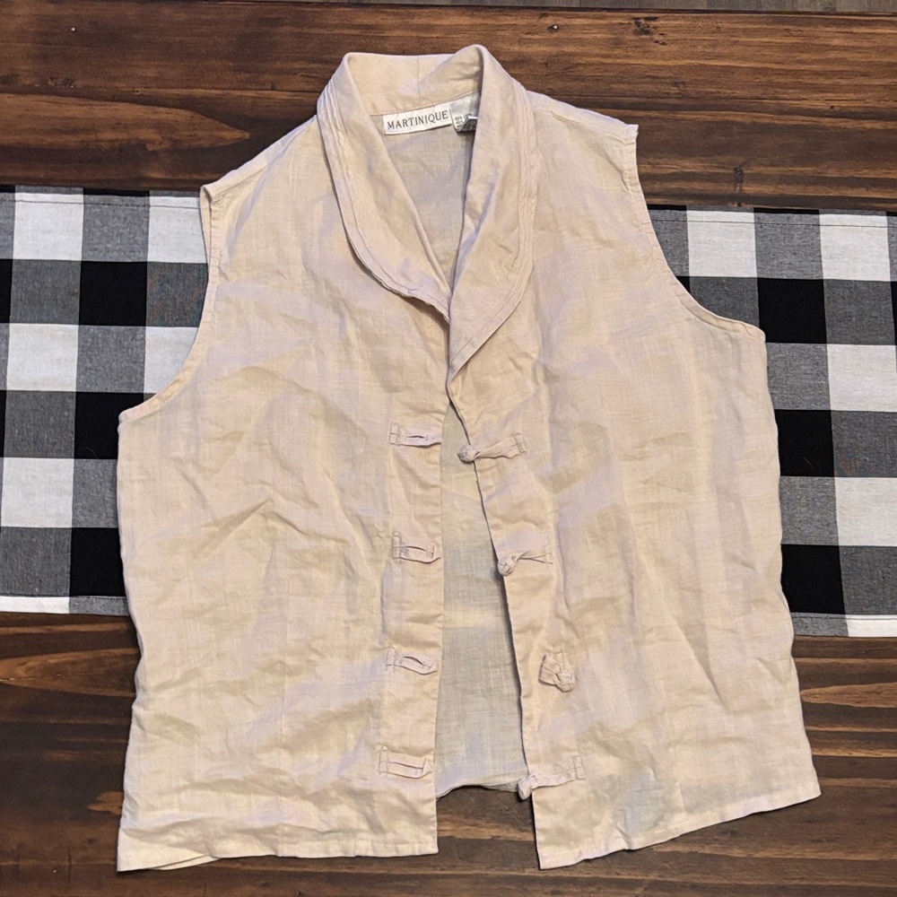 Martinique linen Sleeveless Vest shirt with Knot Details medium